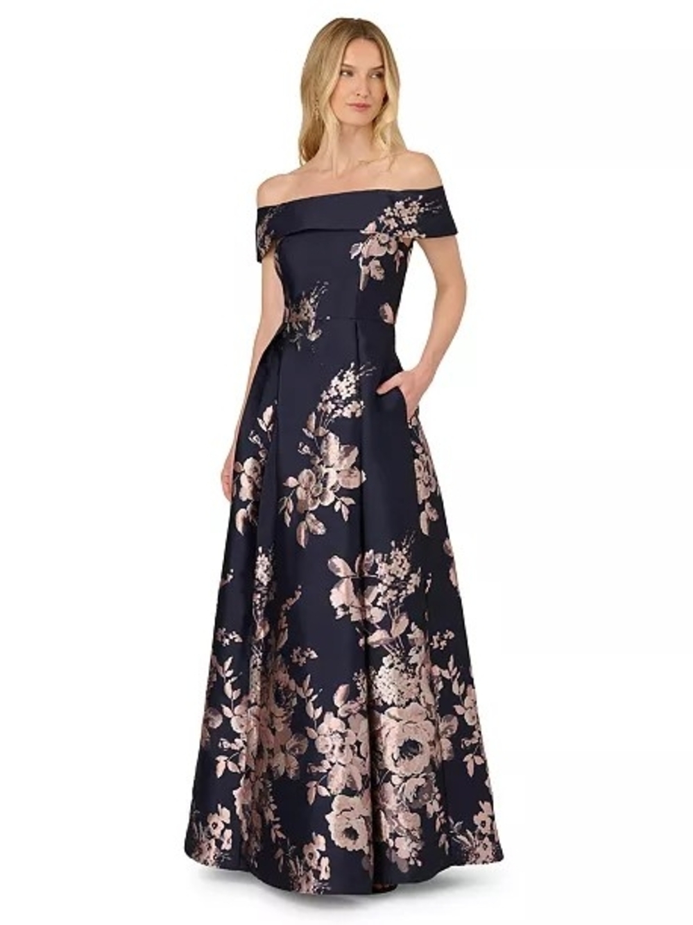 Dresses
Adrianna Papell
Navy One-Shoulder Floral Evening Gown 10